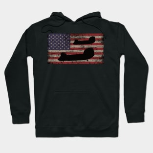 CH-47 Chinook Military Transport Helicopter Vintage American Flag Hoodie